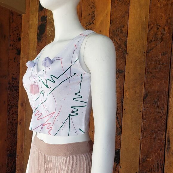 Vintage KnitWorksPaint Splatter & 3D Floral Crop Top - Picture 8 of 13